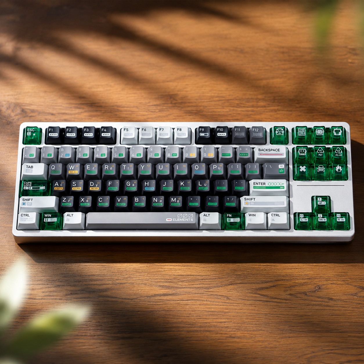 chemical-elements-pbt-pc-keycap-set-with-periodic-table-design-atomic-symbols-and-green-translucent-keycaps-for-science-themed-mechanical-keyboards