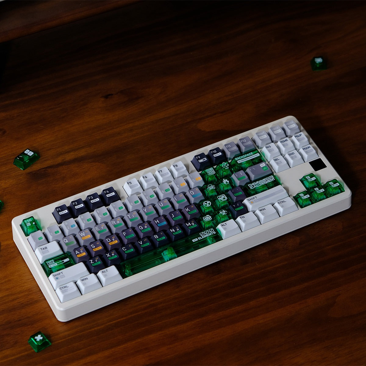 green-translucent-pc-keycaps-with-hazard-symbols-biohazard-icons-and-laboratory-inspired-details-for-science-mechanical-keyboards
