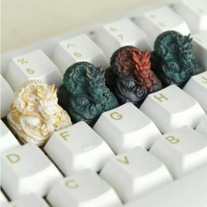 Chinese dragon resin artisan keycap with 3D sculpted scales horns and fantasy details