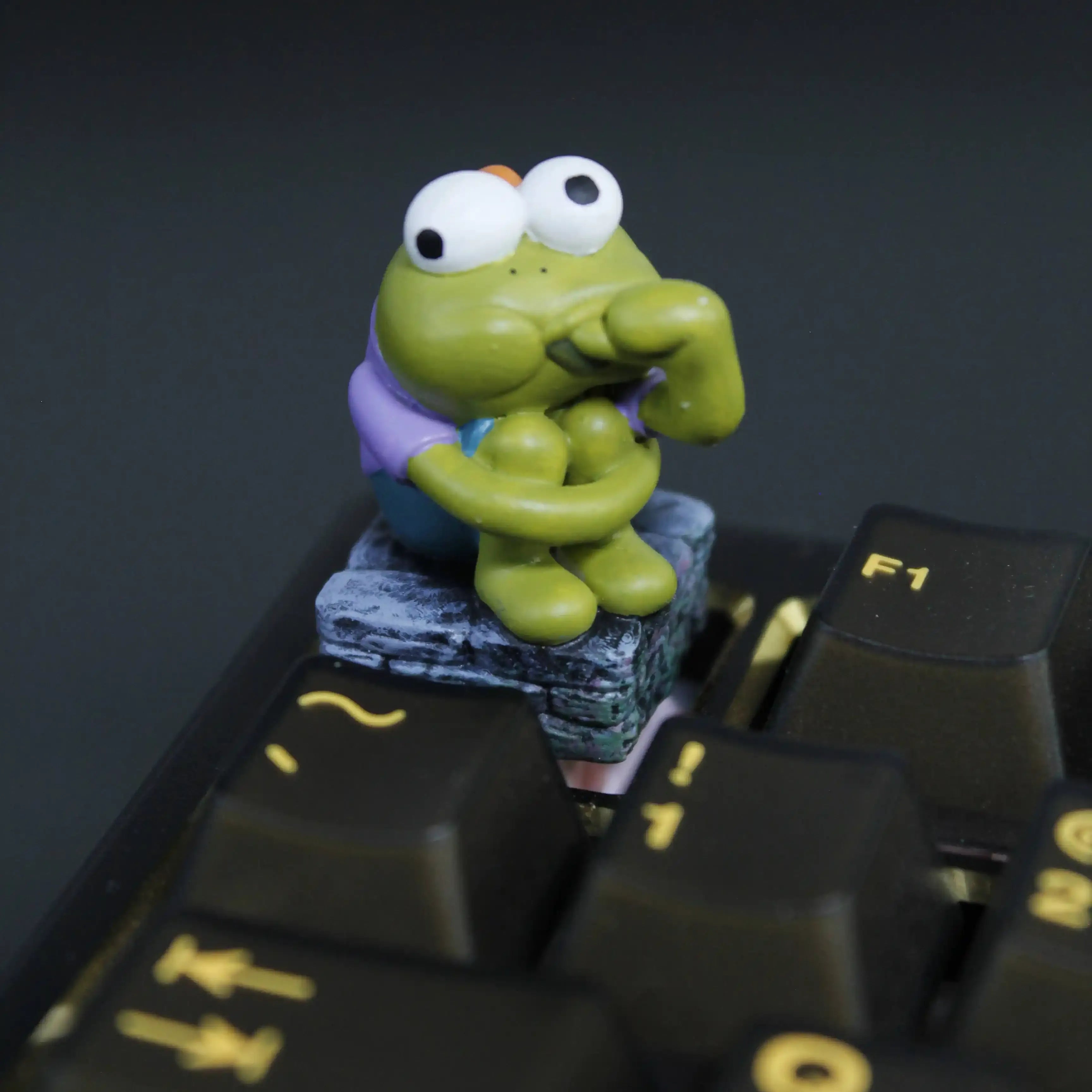 Dark iron double horned helmet artisan keycap with detailed sculpted resin craftsmanship