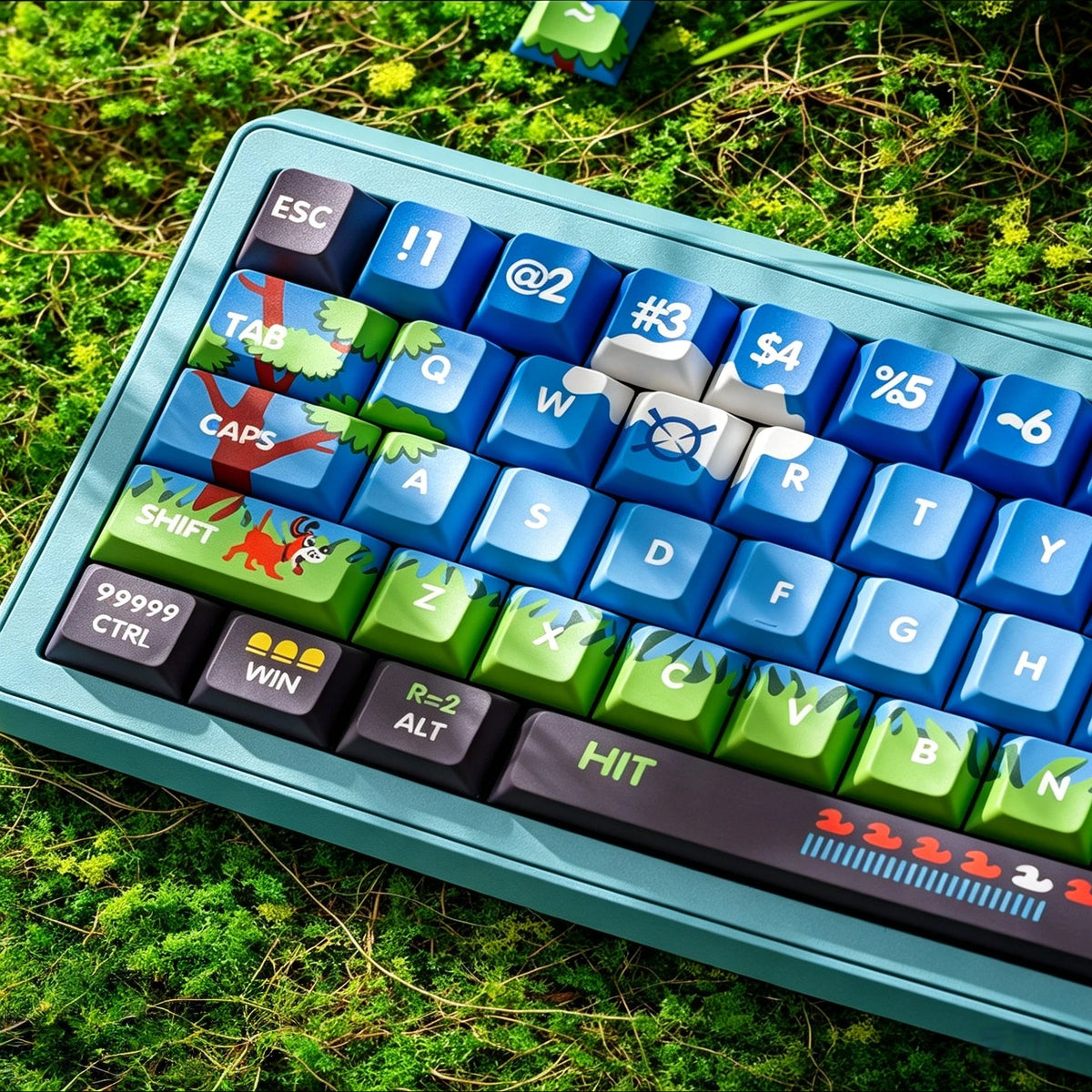 Duck Hunt retro gaming keycaps with pixel duck artwork