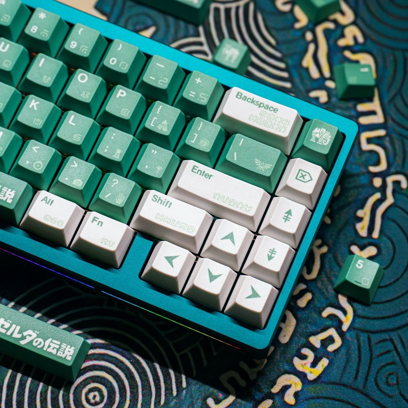 Fantasy mechanical keyboard keycap set featuring emerald green and white color combination with clean modern aesthetic