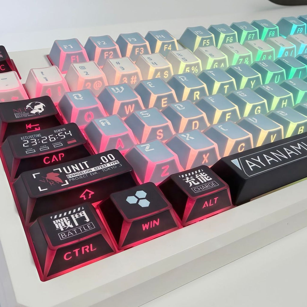 custom-eva-keycaps-featuring-ayanami-rei-portrait-spacebar-design-nerv-markings-and-anime-mecha-symbol-details