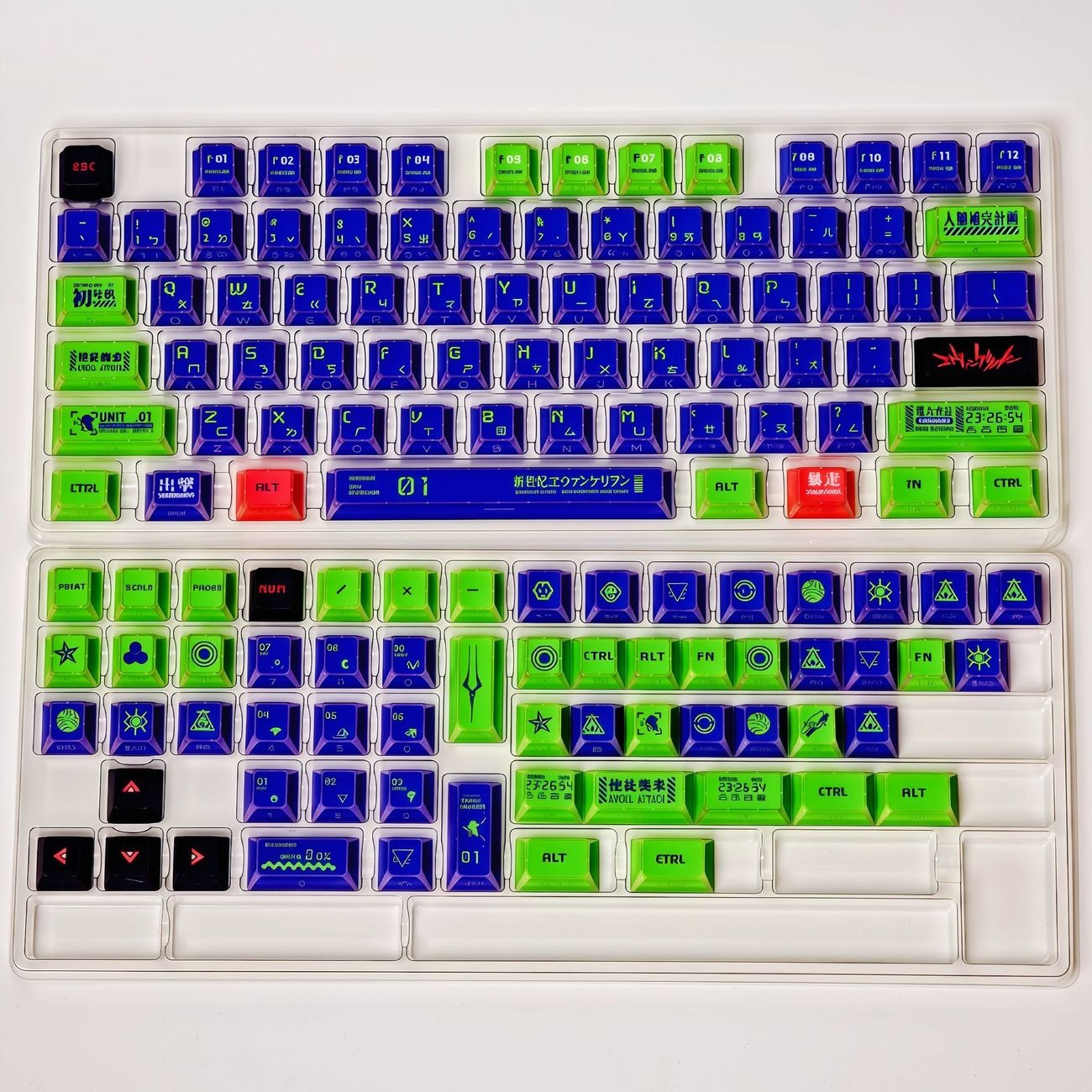 eva-unit-01-keycap-set-with-deep-purple-and-neon-green-color-theme-inspired-by-mecha-anime-design-for-custom-mechanical-keyboards-and-gaming-setups