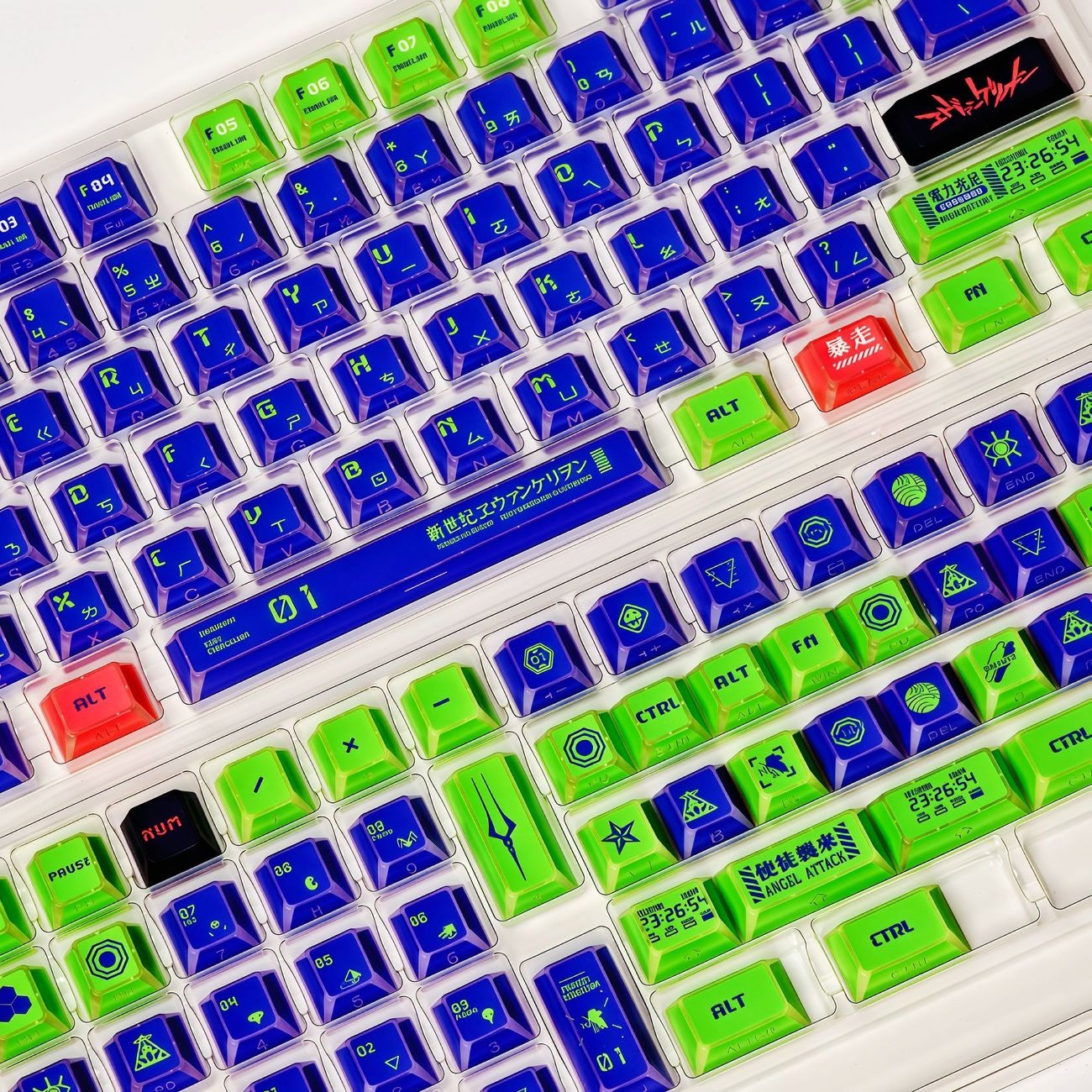 eva-unit-01-keycap-set-with-deep-purple-and-neon-green-color-theme-inspired-by-mecha-anime-design-for-custom-mechanical-keyboards-and-gaming-setups