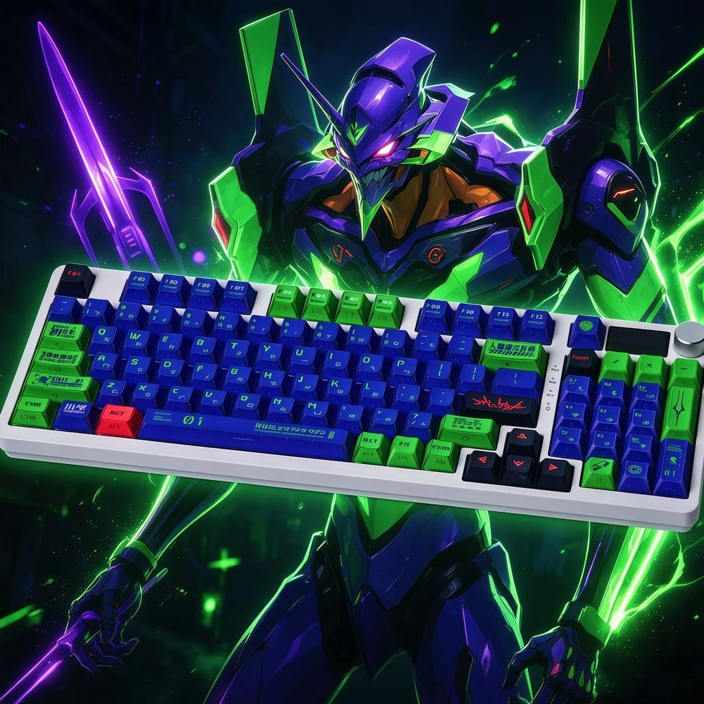 Evangelion EVA-01 PBT keycap set with NERV graphics
