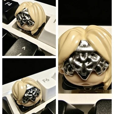 Fantasy warrior resin keycap with detailed armor design for mechanical keyboard enthusiasts