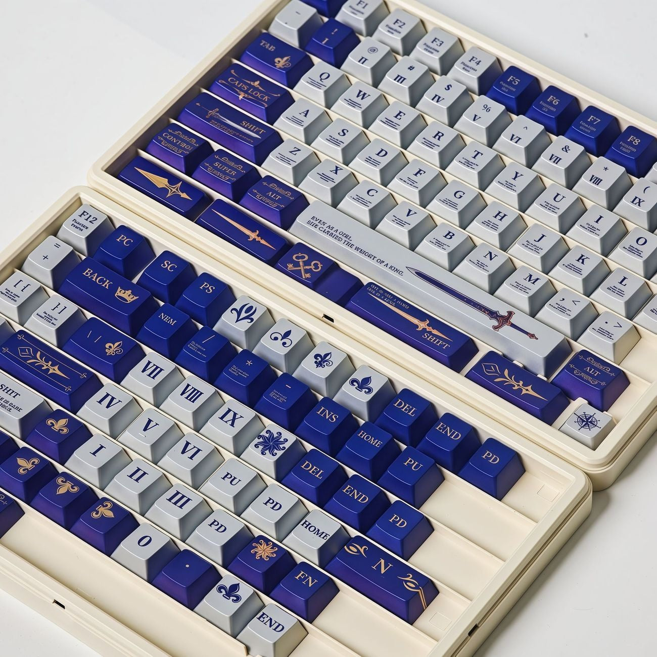 fate-inspired-saber-knight-keycap-set-with-royal-blue-white-and-gold-color-theme-for-custom-mechanical-keyboards-and-anime-gaming-setups