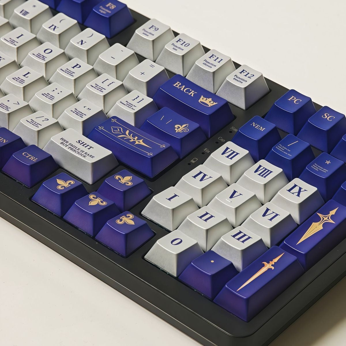 royal-navy-blue-and-gold-pbt-keycap-set-with-white-alpha-keys-and-luxury-knight-inspired-style-for-gaming-keyboards