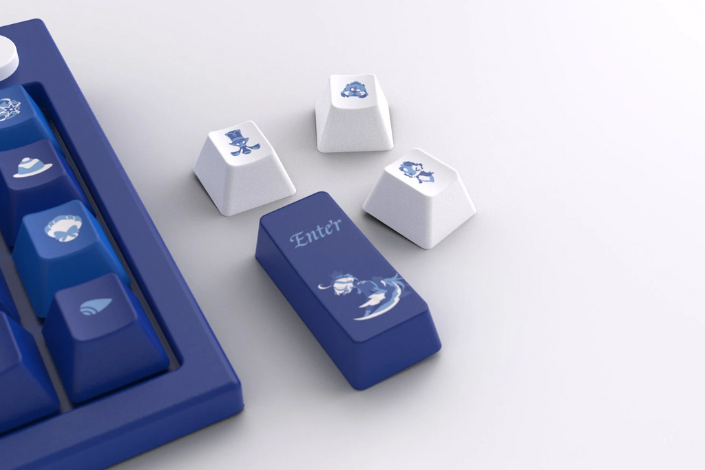 furina-keycapset_2-blue-and-white-keycapset-aiheystudio，Genshin Impact Furina custom keycaps, PBT keycap set perfect for enhancing your mechanical keyboard experience.
