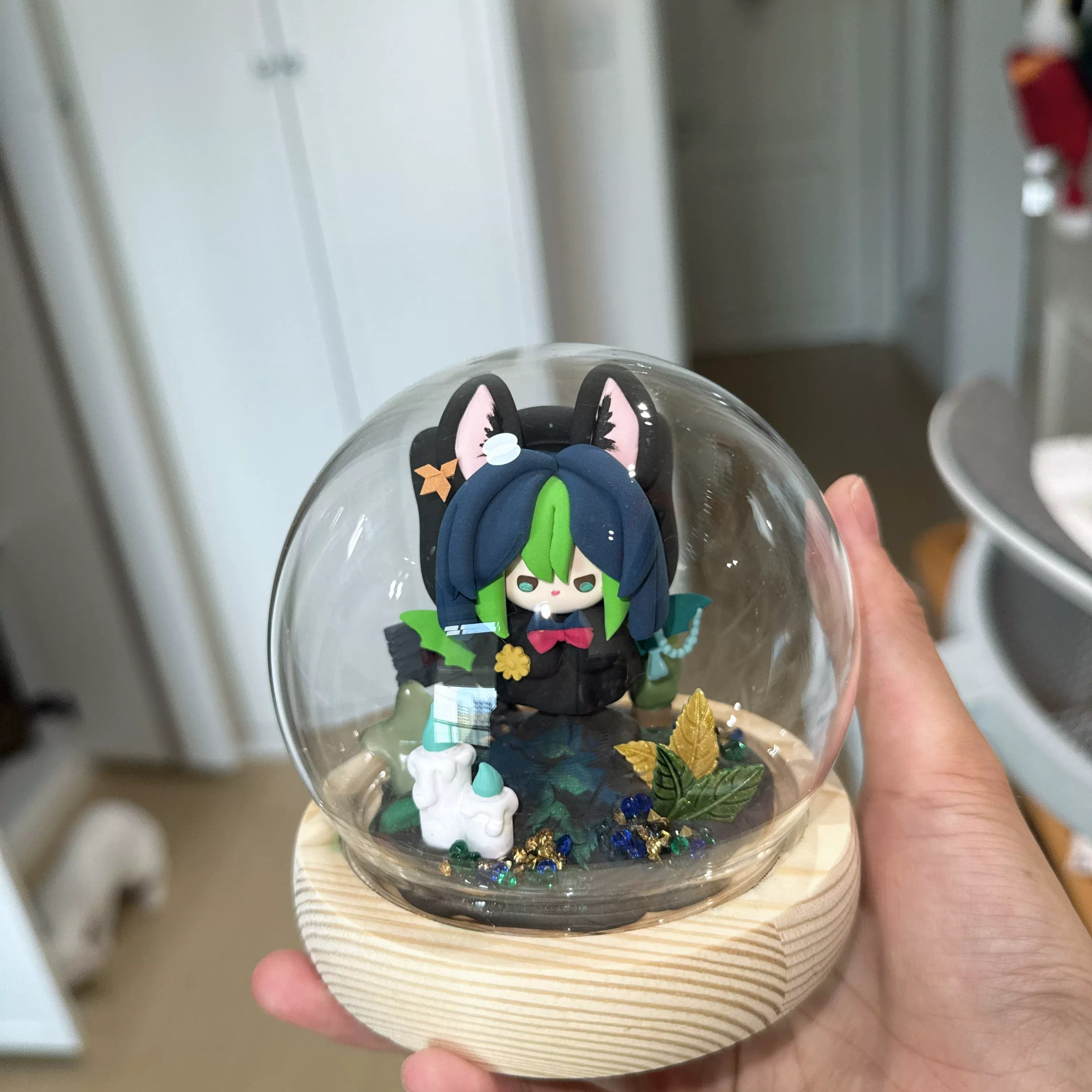 Genshin Impact handmade anime figure with glowing crystal ball