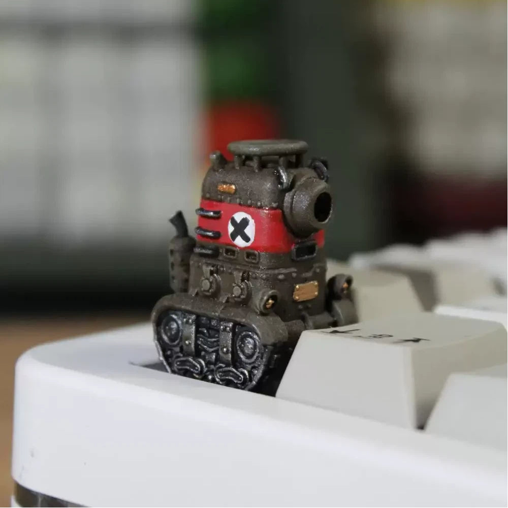 Green tank artisan keycap inspired by classic arcade battle vehicles for mechanical keyboard collectors