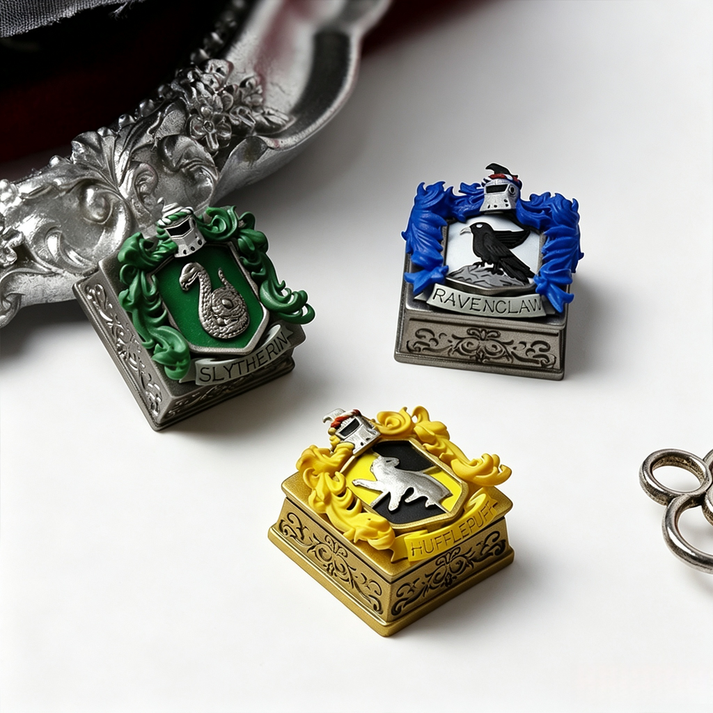 handmade-harry-potter-hogwarts-resin-keycap-featuring-gryffindor-slytherin-ravenclaw-hufflepuff-and-hogwarts-crest-designs-for-mechanical-keyboards-and-fantasy-collectors