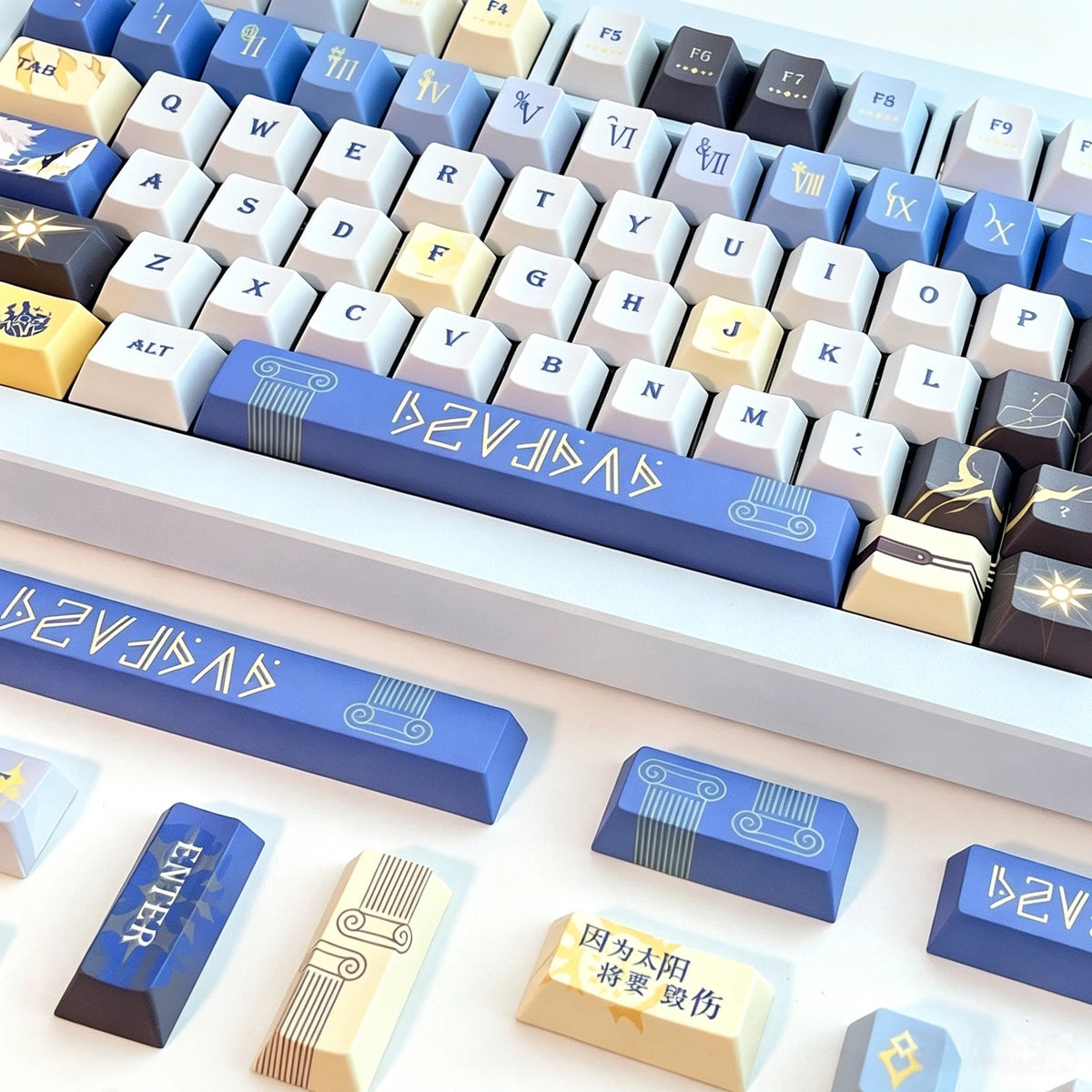 Honkai Star Rail keycaps with Greek columns and stellar motifs