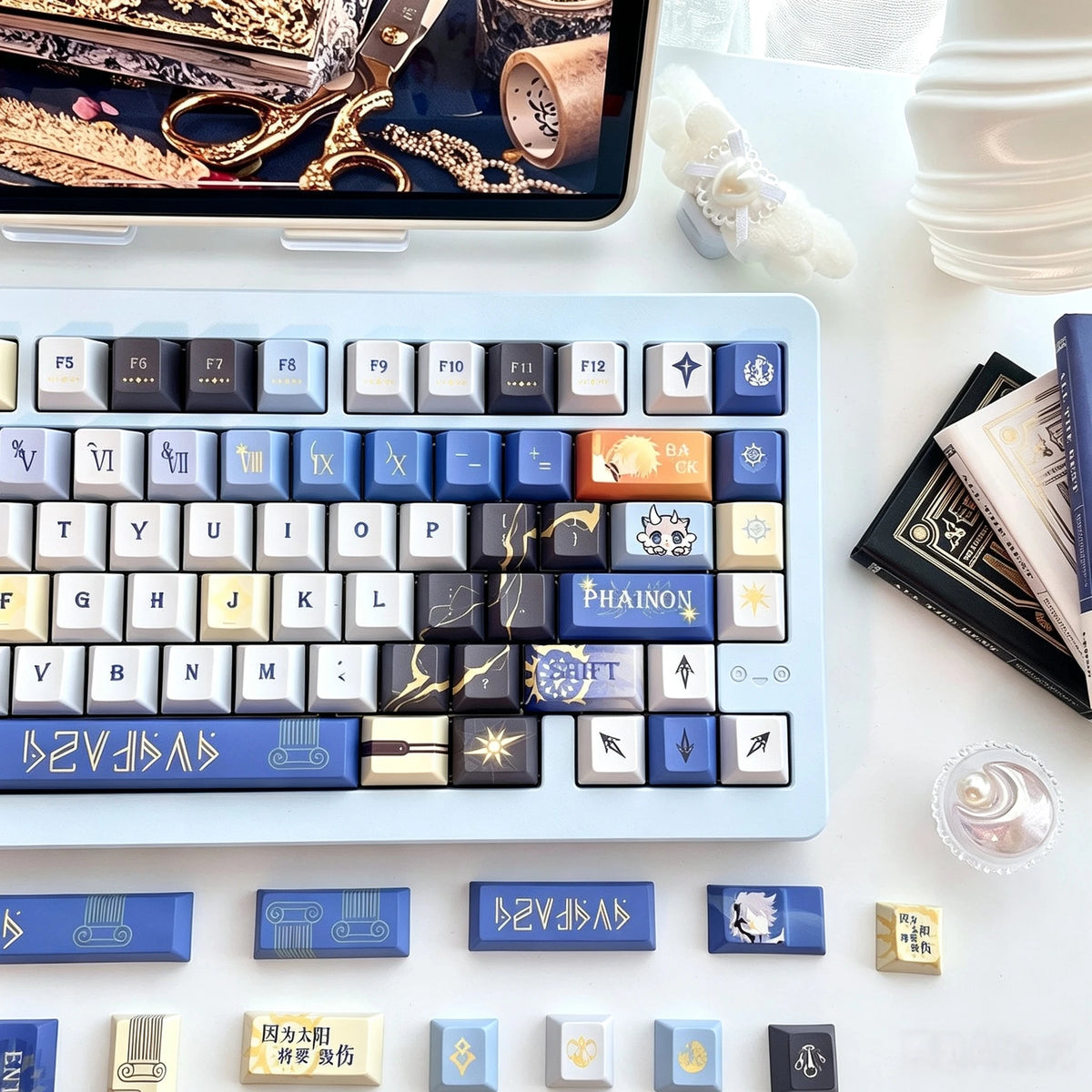 Phainon PBT dye-sub keycaps with Roman numeral details