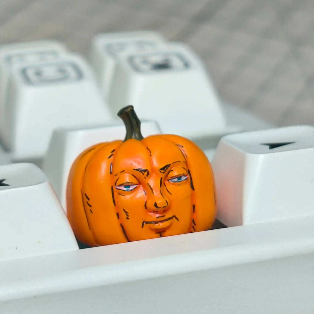 Human face pumpkin artisan keycap made from high-strength 3D printed resin for mechanical keyboards