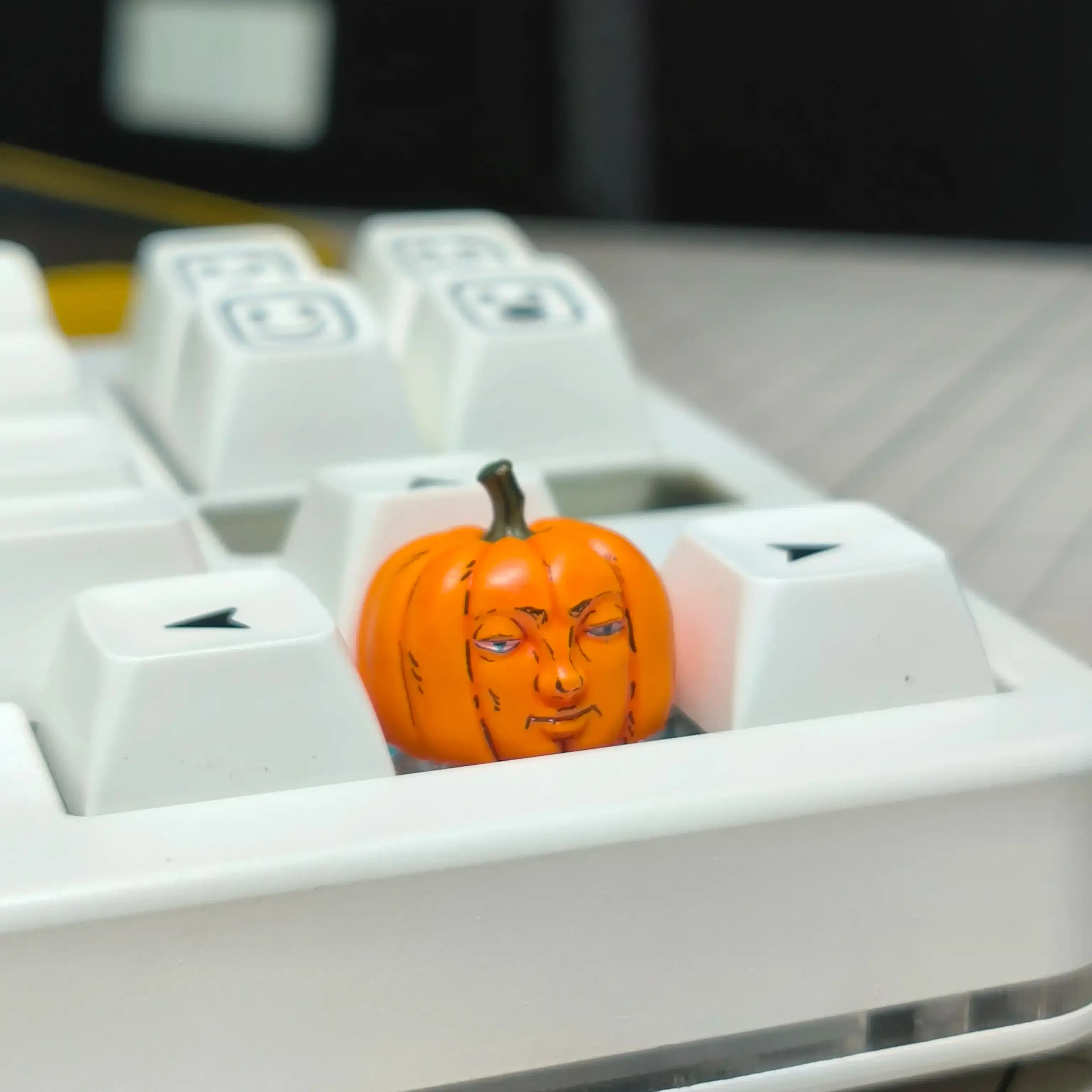 Side view of Halloween human face pumpkin resin artisan keycap