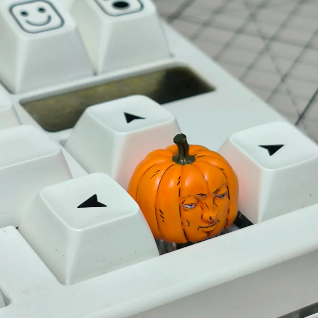 Detailed human face pumpkin artisan keycap with dark fantasy sculptural design