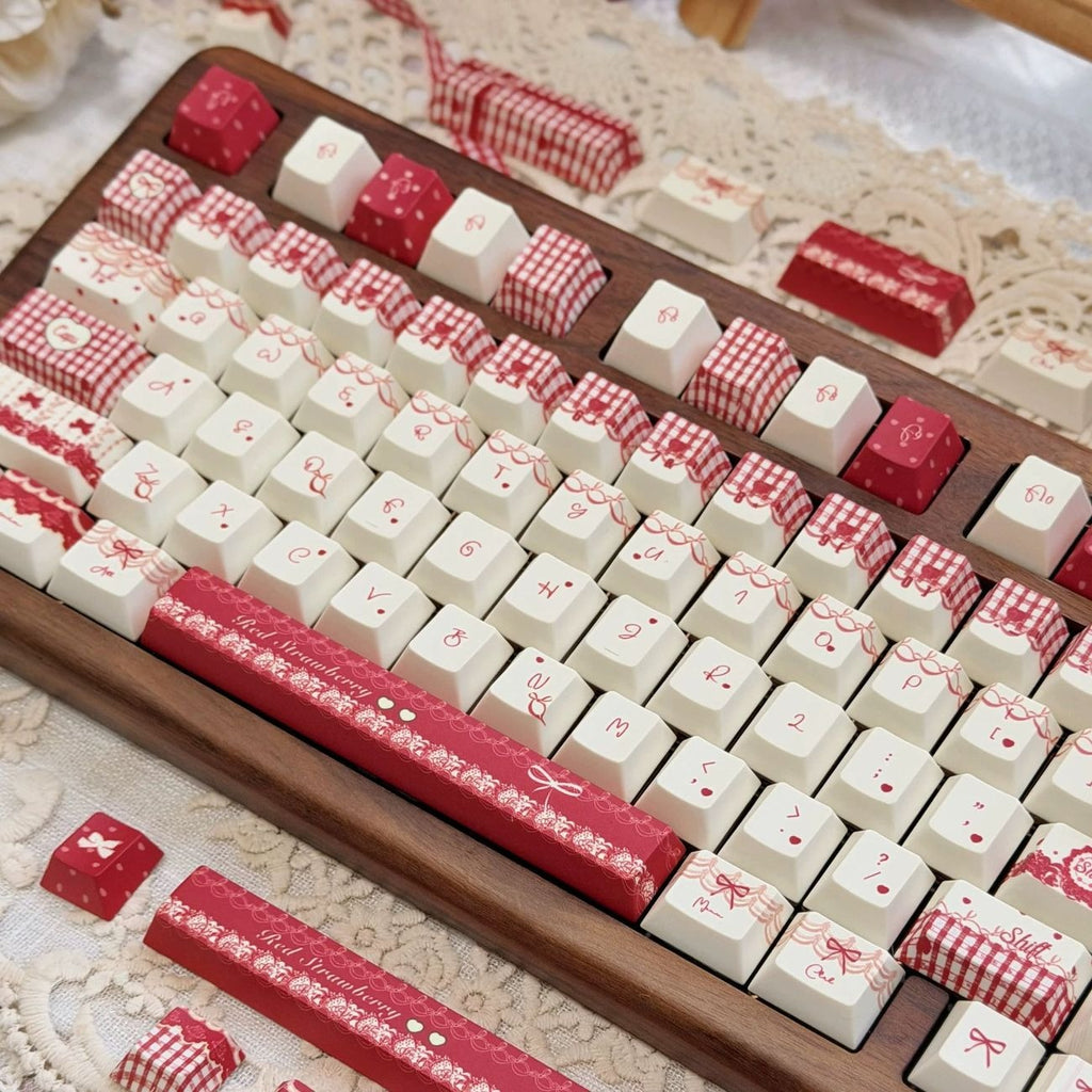 Strawberry Mousse Cute Keycap Set Magenta with Bow Keycaps
