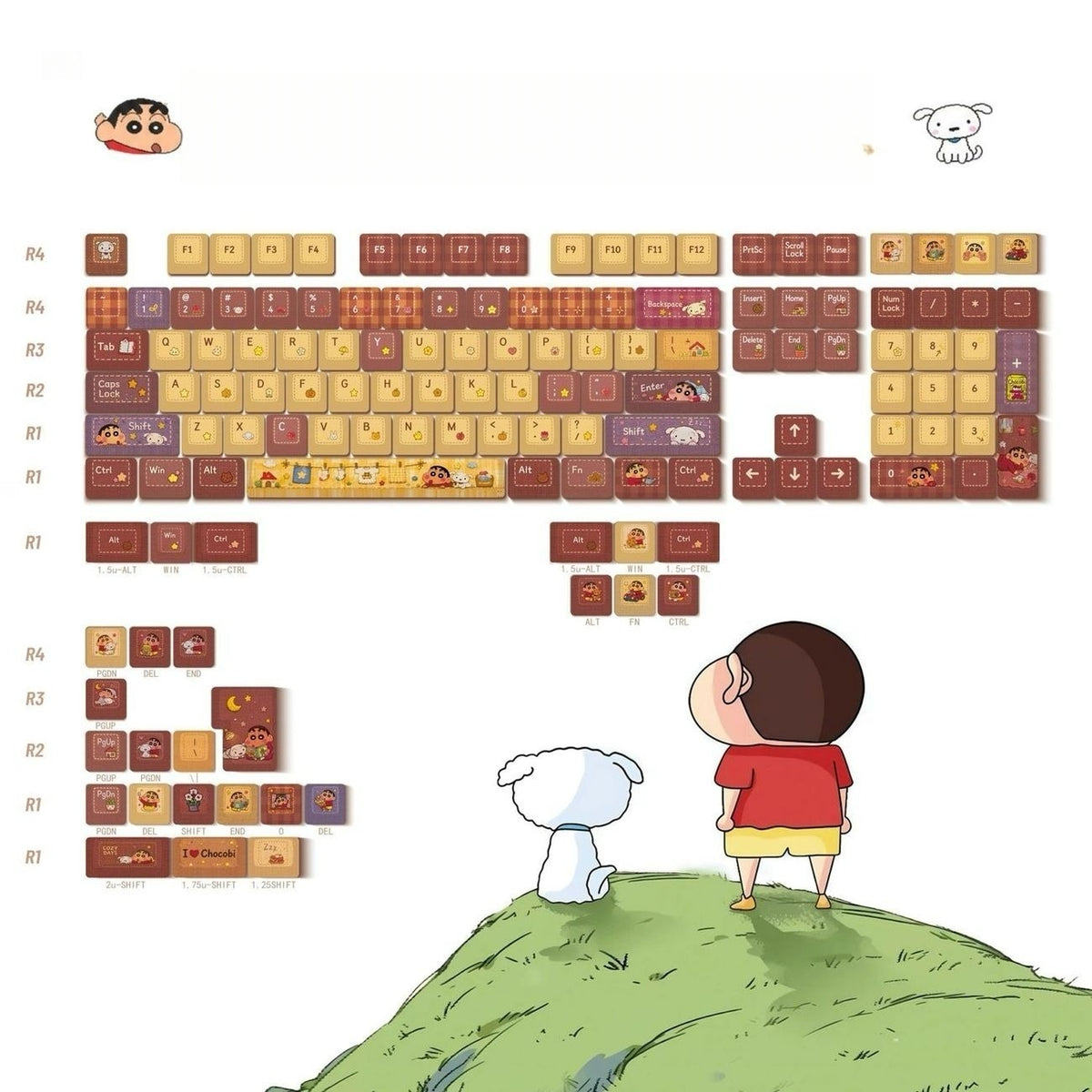 Crayon Shin-chan Retro Journal Cute Keycap Set