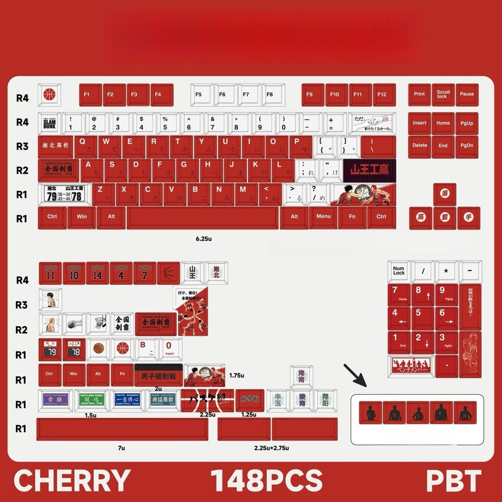 Slam Dunk Shohoku Basketball Red & White Keycap Set
