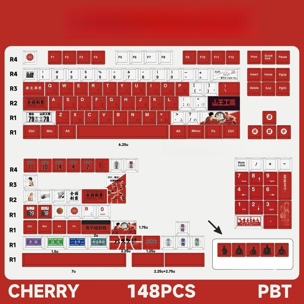 Slam Dunk Shohoku Basketball Red & White Keycap Set