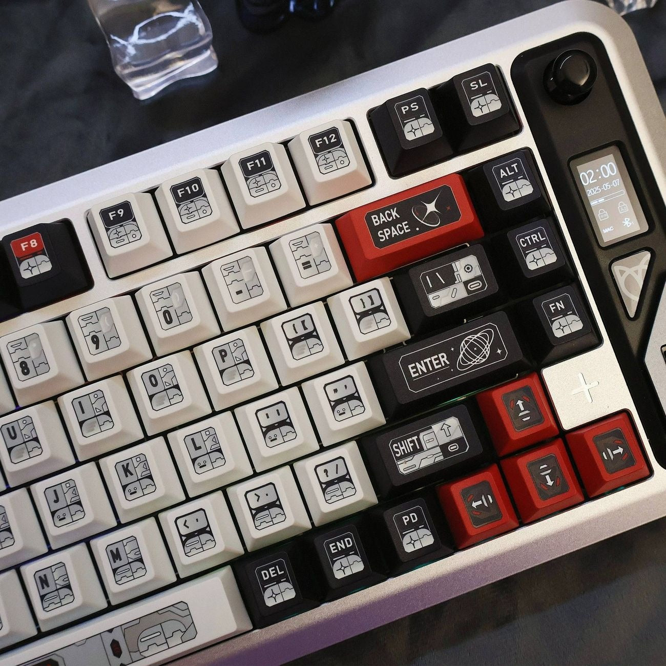 futuristic-pbt-keycap-set-featuring-black-white-and-red-space-exploration-design-for-custom-mechanical-keyboards-and-sci-fi-gaming-setups