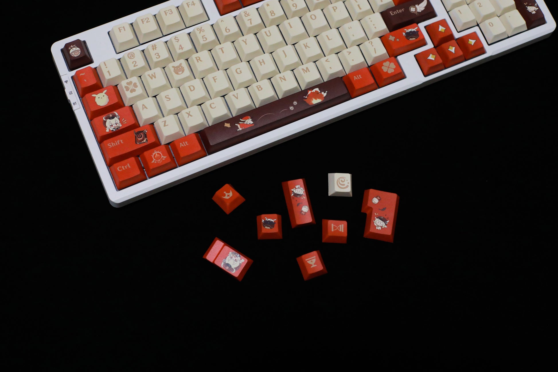 "Experience explosive character in every keystroke with our 'BOOM BOOM Klee' Keycaps, inspired by Genshin Impact. Crafted from high-quality PBT material, these custom keycaps offer durability and tactile satisfaction that rivals the renowned GMK keycaps. In stock now, they bring a burst of Genshin Impact's playful chaos to your keyboard setup. Elevate your gaming experience with these captivating and vibrant keycaps." 💥🎮💻 #GenshinImpact #Keycaps #GamingAccessories