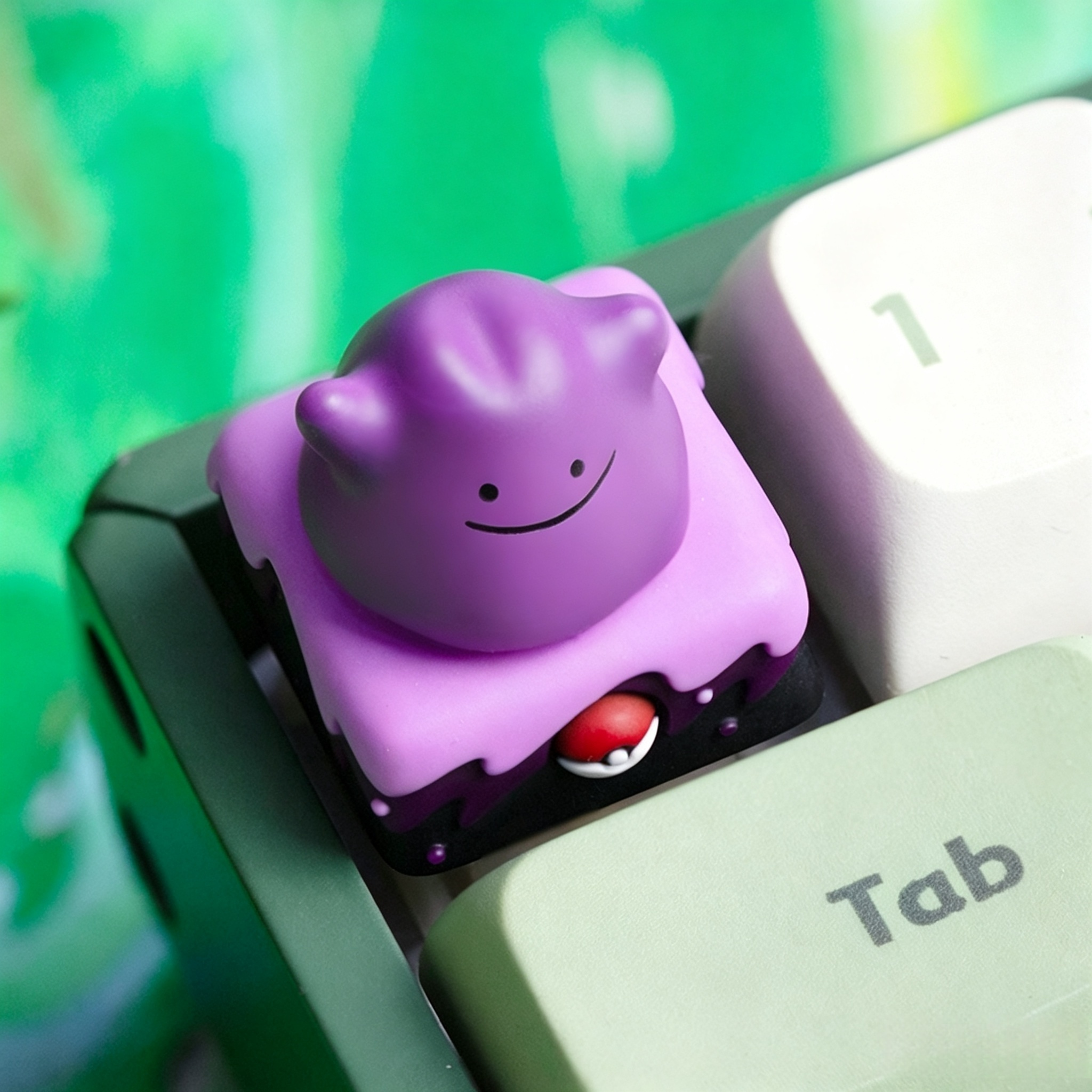 Pokemon-poke-ball-artisan-keycap-collection-made-with-layered-epoxy-resin-for-custom-mechanical-keyboard-setups-and-collectible-desk-accessories