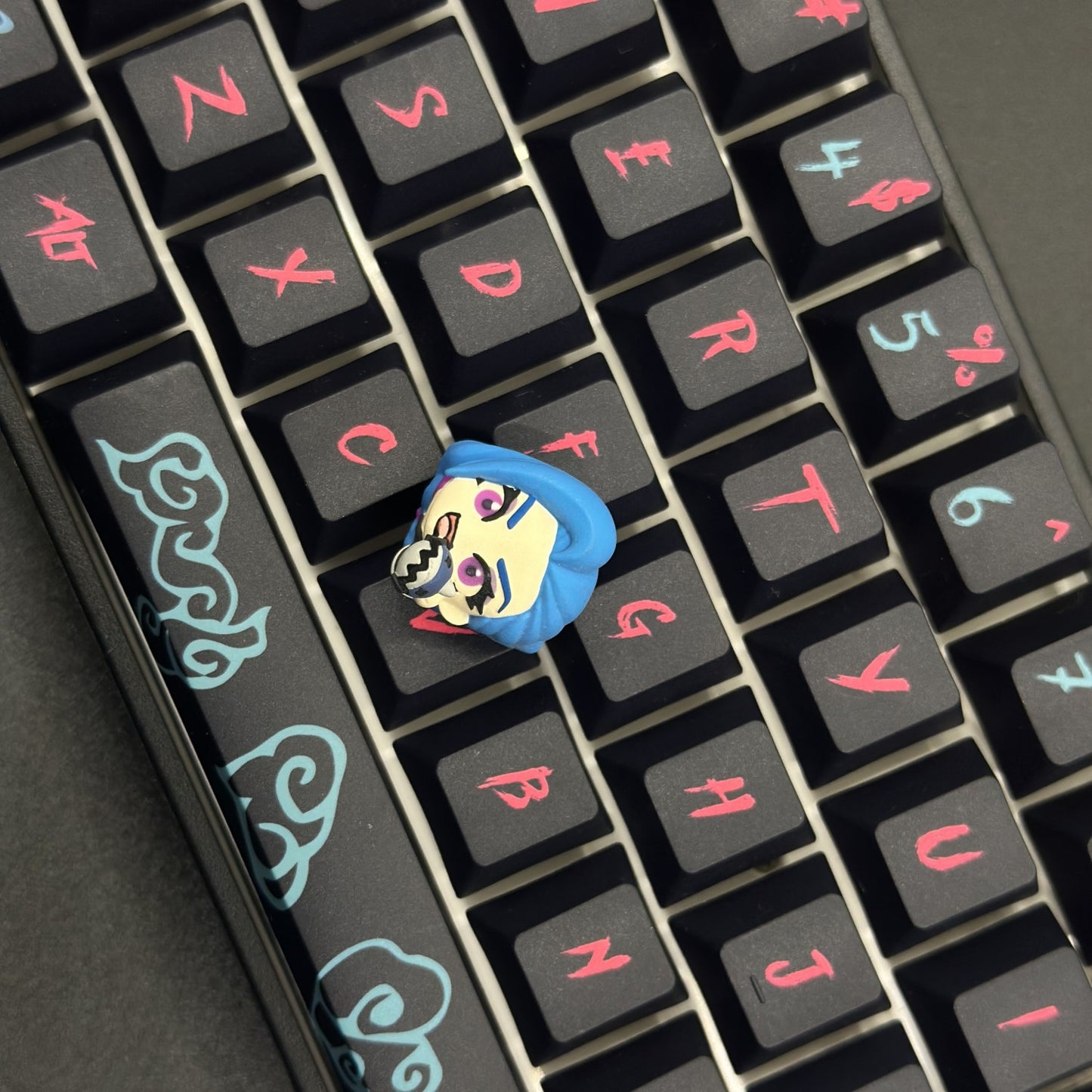 Handmade Jinx keycap with League of Legends design by AiheyStudio, capturing her iconic wild personality in every detail