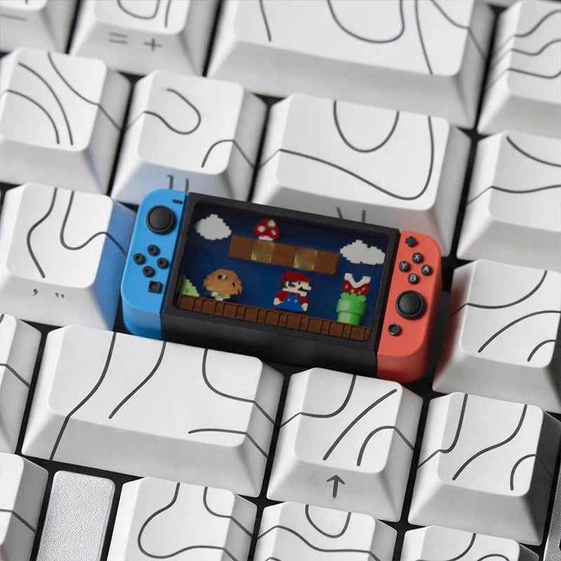 mario-scene-artisan-keycap-close-up-showing-mini-game-screen-details-retro-platform-adventure-style-and-resin-depth-effect