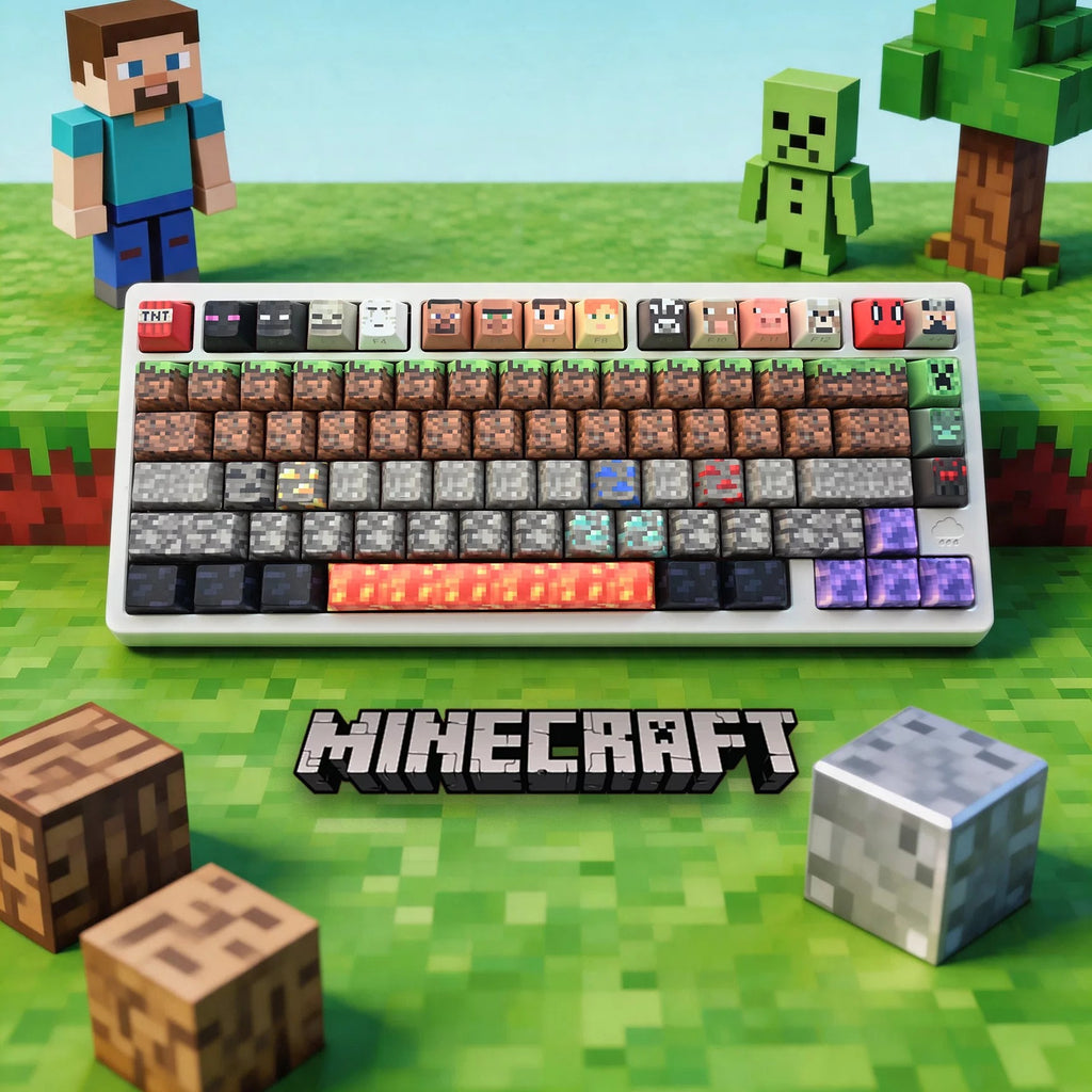Minecraft grass block keycap featuring detailed pixel terrain design for custom mechanical keyboards