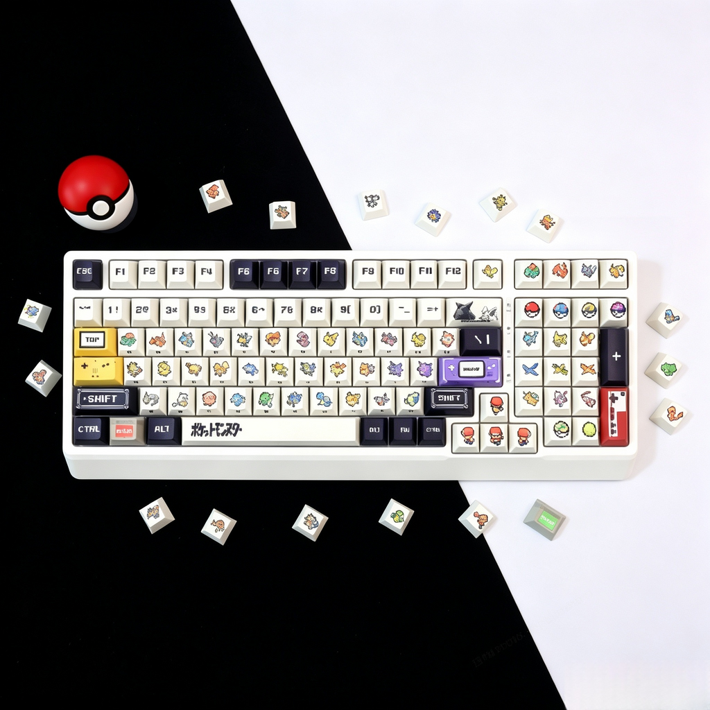 minecraft-pixel-style-keycap-set-installed-on-mechanical-keyboard-for-gaming-desk-setup-and-creative-workspace-decoration