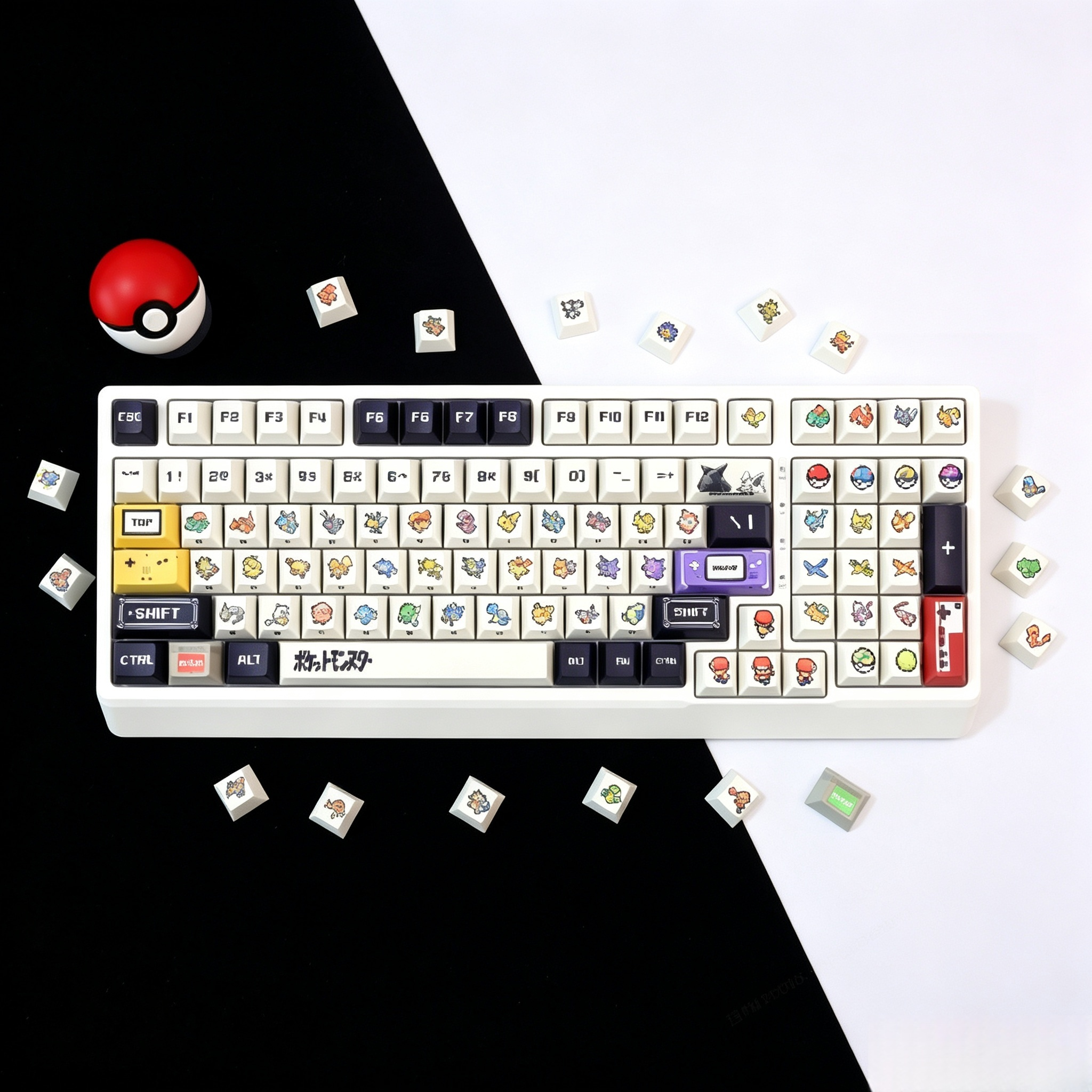 minecraft-pixel-style-keycap-set-installed-on-mechanical-keyboard-for-gaming-desk-setup-and-creative-workspace-decoration