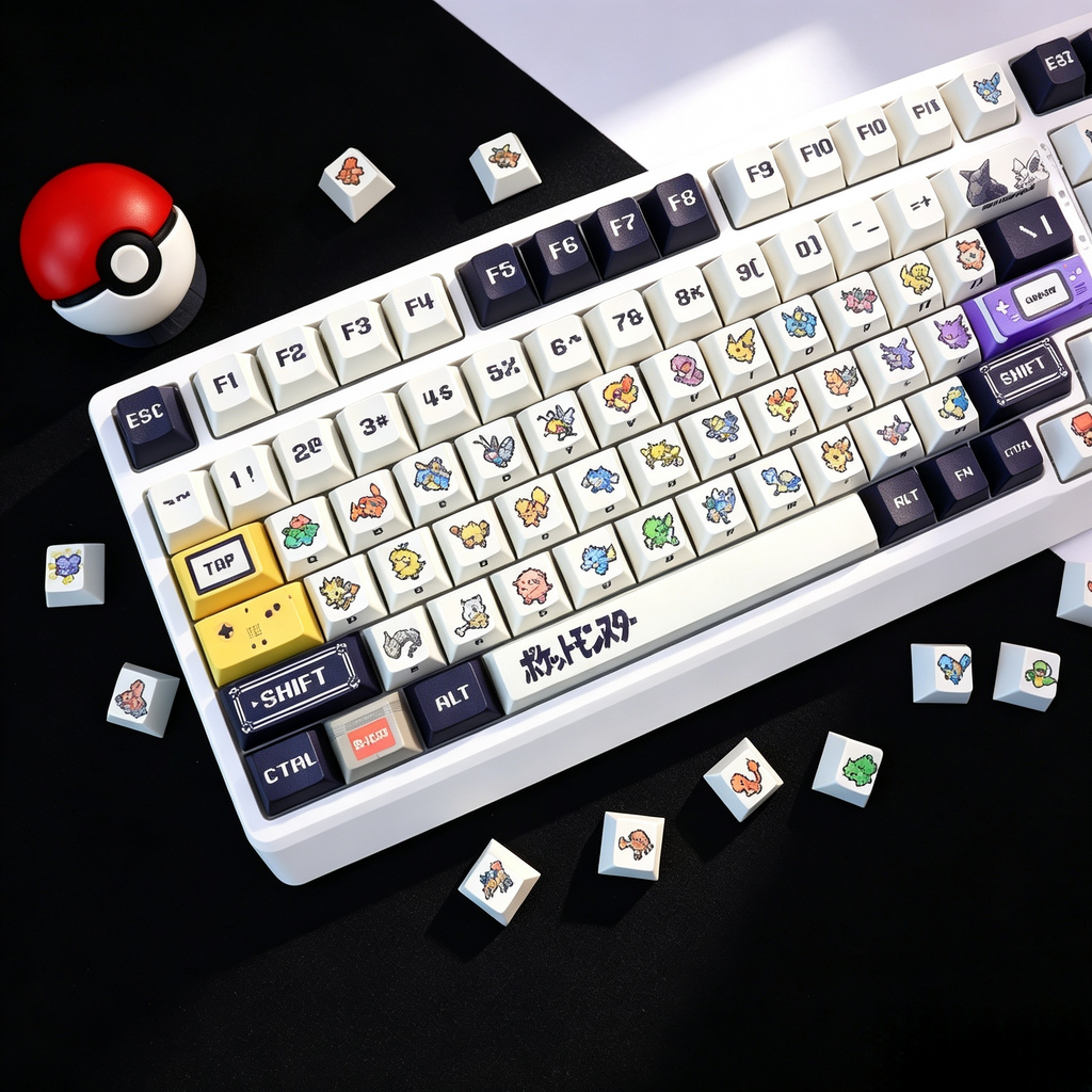 detailed-pixel-art-keycaps-with-block-textures-natural-colors-and-cubic-world-inspired-patterns-for-mechanical-keyboards