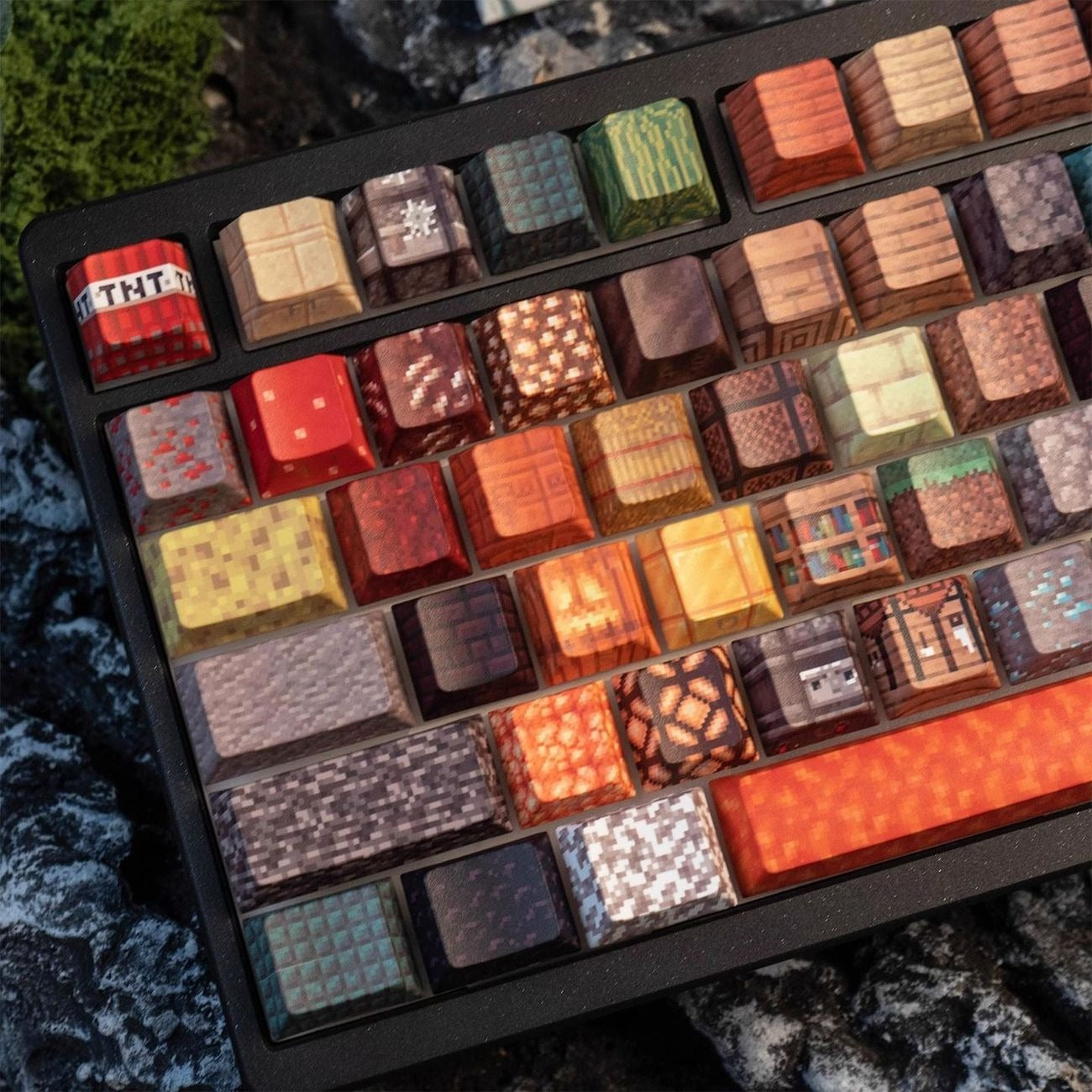 minecraft-pixel-style-keycap-set-installed-on-mechanical-keyboard-for-gaming-desk-setup-and-creative-workspace-decoration