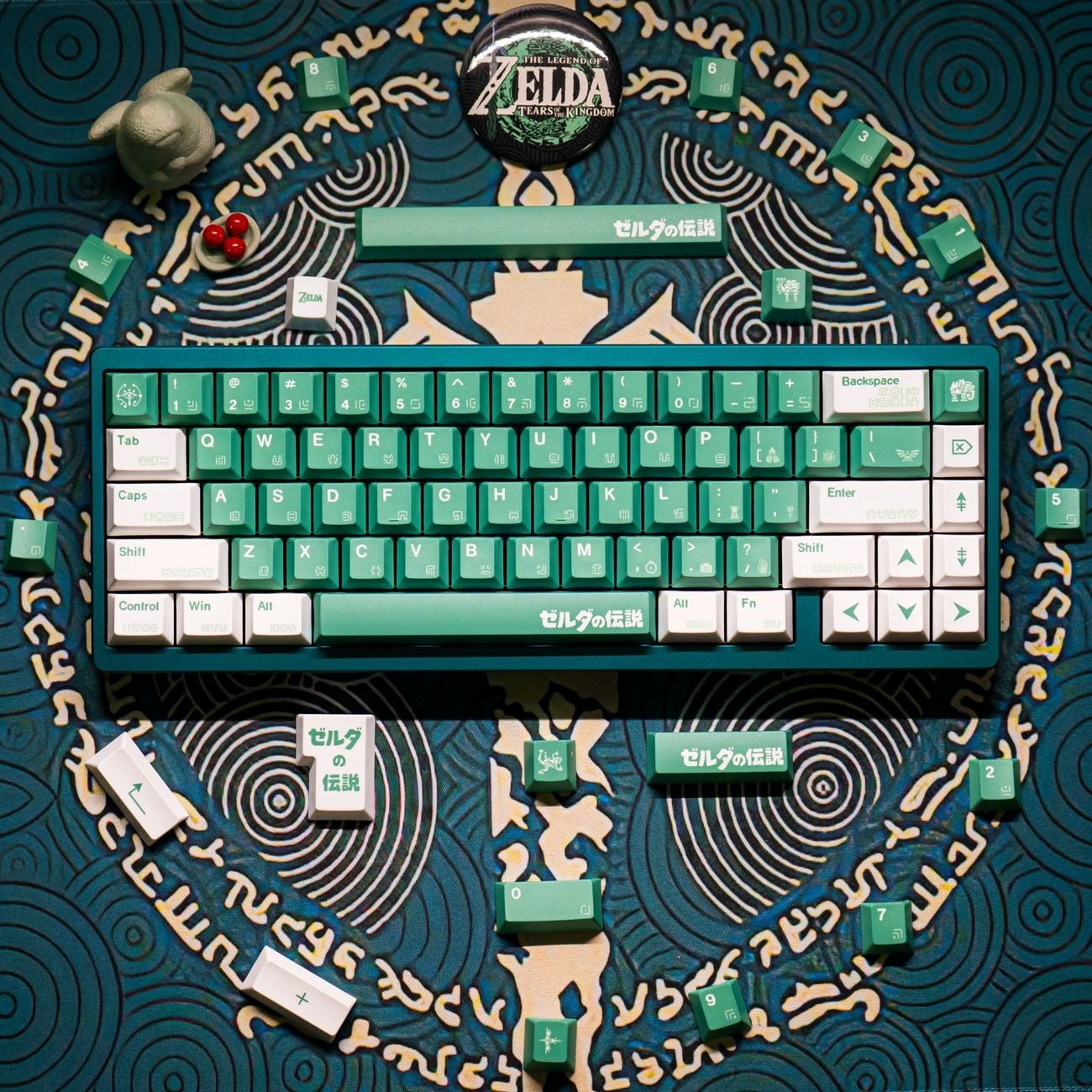 Nico Hika Zelda inspired PBT keycap set featuring emerald green and white colors with fantasy adventure design for mechanical keyboards