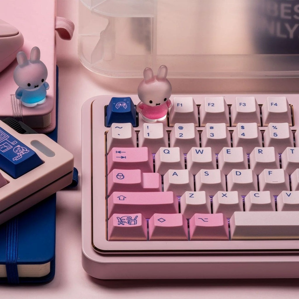 NICO POCO Daily Style PBT keycap set featuring soft pink colors, cute decorative details, and cozy aesthetic design for mechanical keyboards