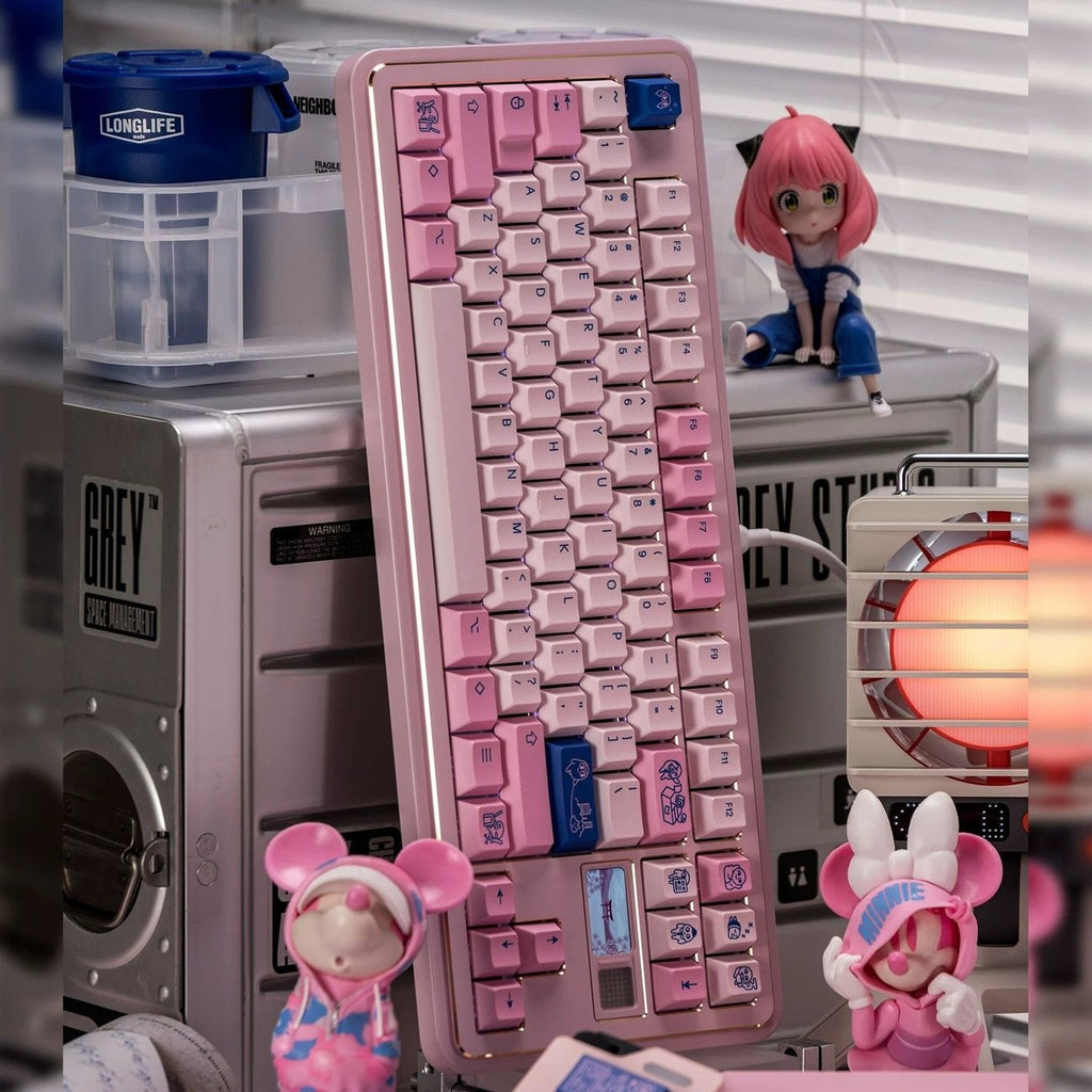 Custom mechanical keyboard featuring NICO POCO Daily Style keycaps with a cute and cozy desktop aesthetic