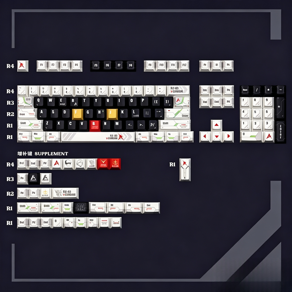 detailed-mecha-keycaps-with-tactical-warning-markings-panel-line-graphics-and-sci-fi-interface-inspired-design