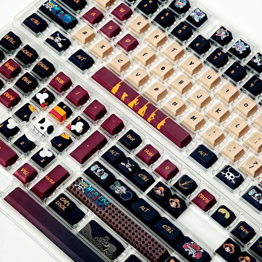 straw-yellow-pbt-keycaps-with-navy-blue-and-crimson-red-accents-inspired-by-pirate-adventure-anime-keyboard-style
