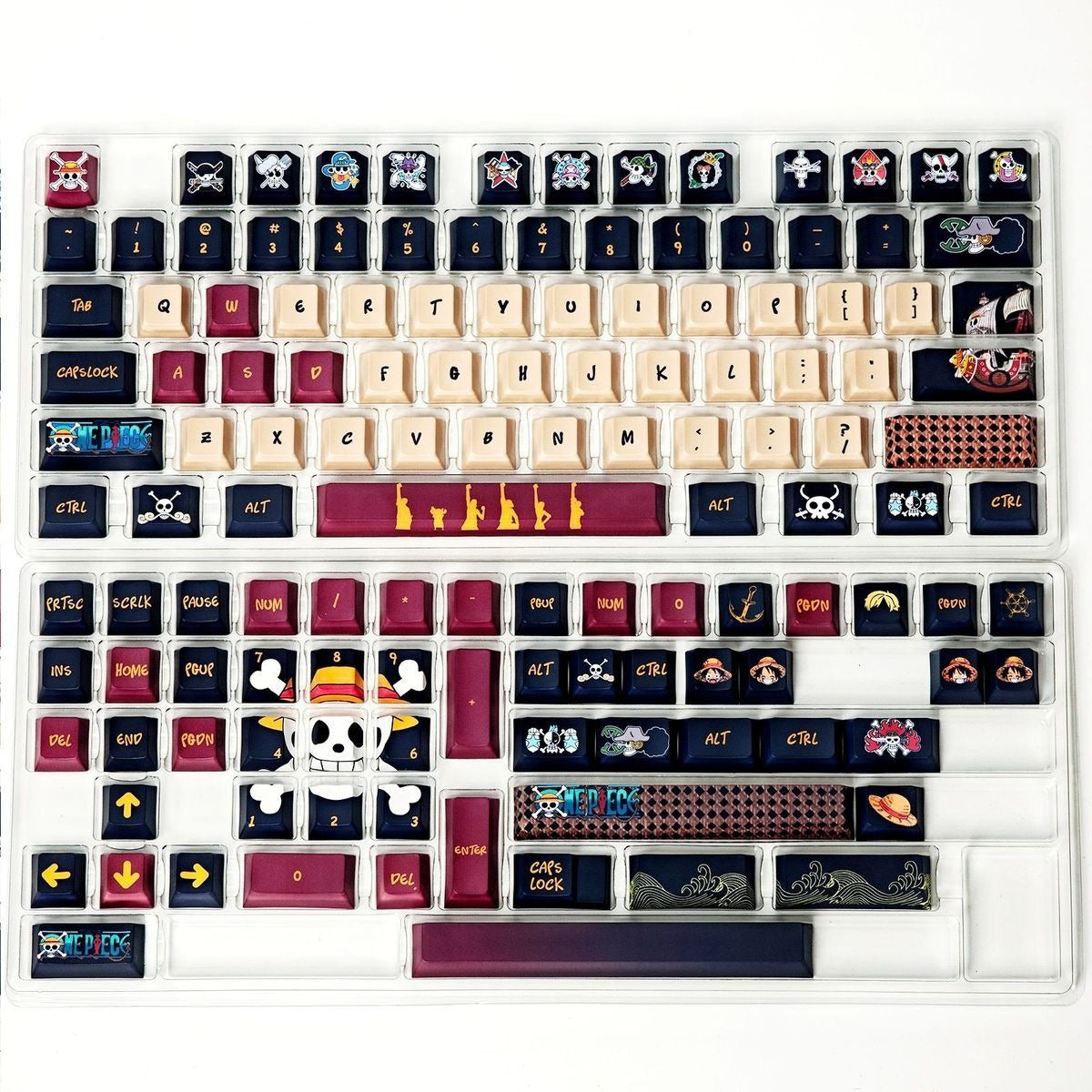 pirate-inspired-anime-keycap-set-installed-on-mechanical-keyboard-for-gaming-desk-setup-and-themed-workspace-decoration
