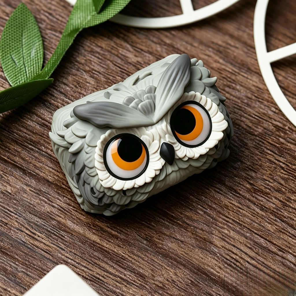 cute-owl-resin-keycap-featuring-brown-flower-owl-and-grey-owl-design-with-3d-details-for-1-5u-mechanical-keyboard-keys
