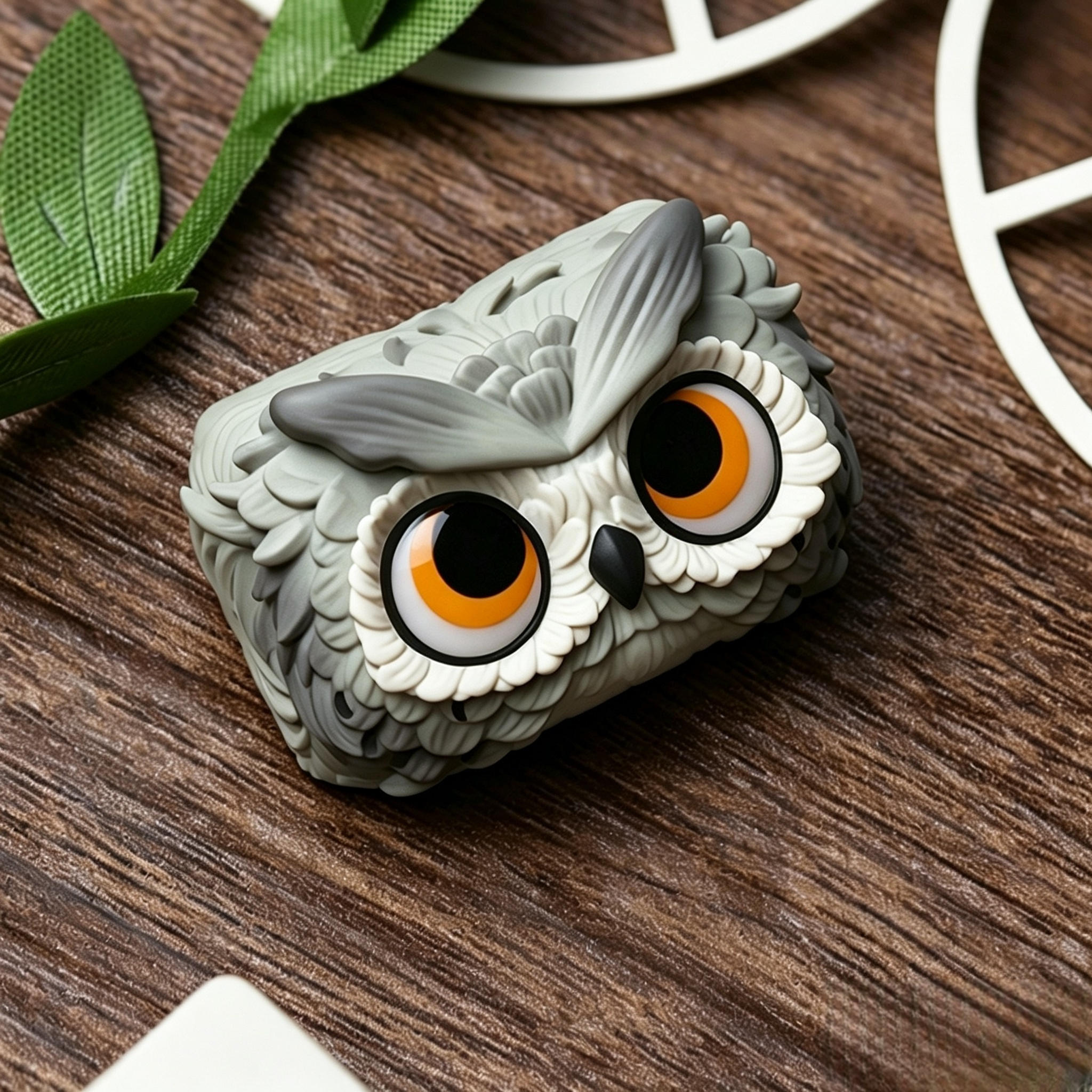 cute-owl-resin-keycap-featuring-brown-flower-owl-and-grey-owl-design-with-3d-details-for-1-5u-mechanical-keyboard-keys