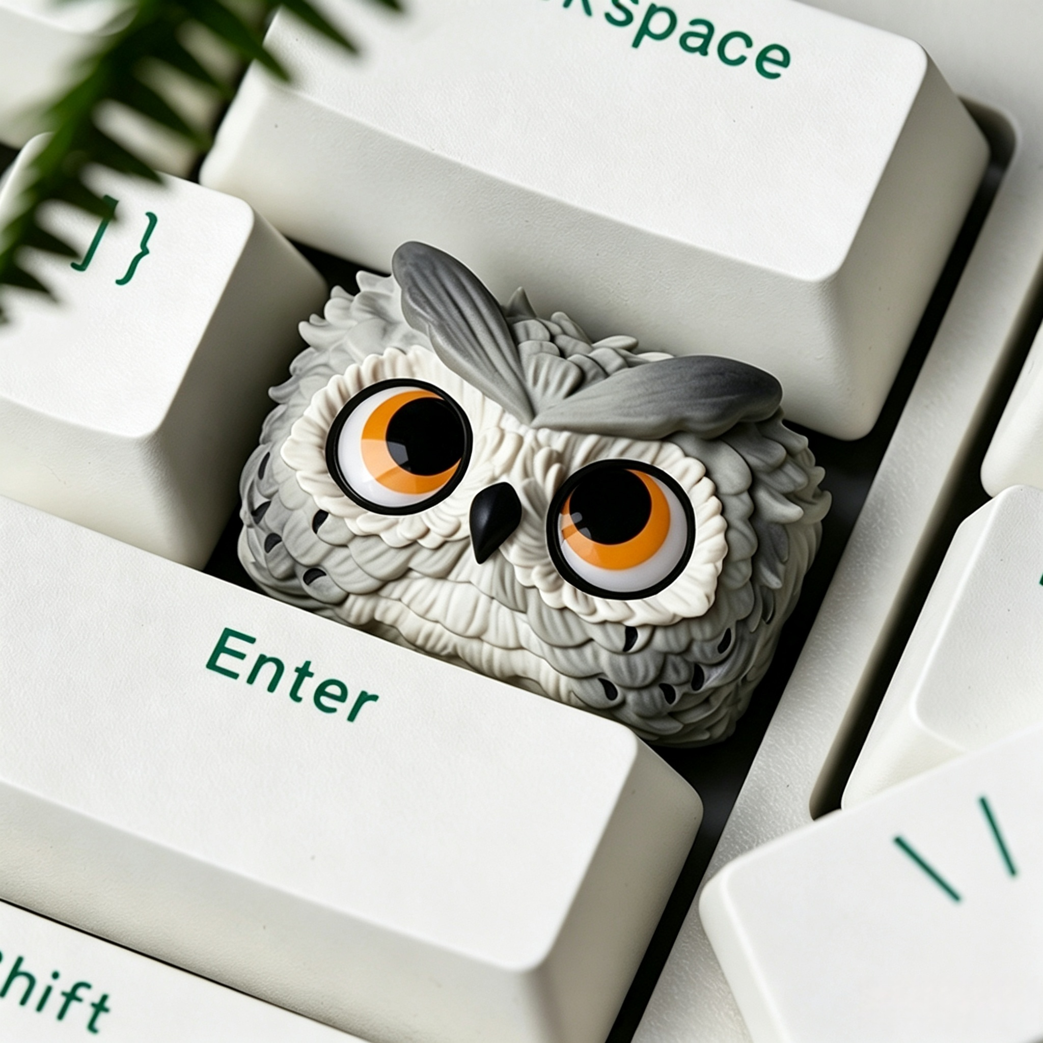 handmade-owl-resin-artisan-keycap-featuring-brown-flower-owl-and-grey-owl-animal-design-with-layered-epoxy-resin-craft-for-mechanical-keyboards
