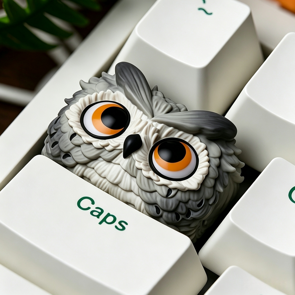 cute-owl-resin-keycap-featuring-brown-flower-owl-and-grey-owl-design-with-3d-details-for-1-5u-mechanical-keyboard-keys