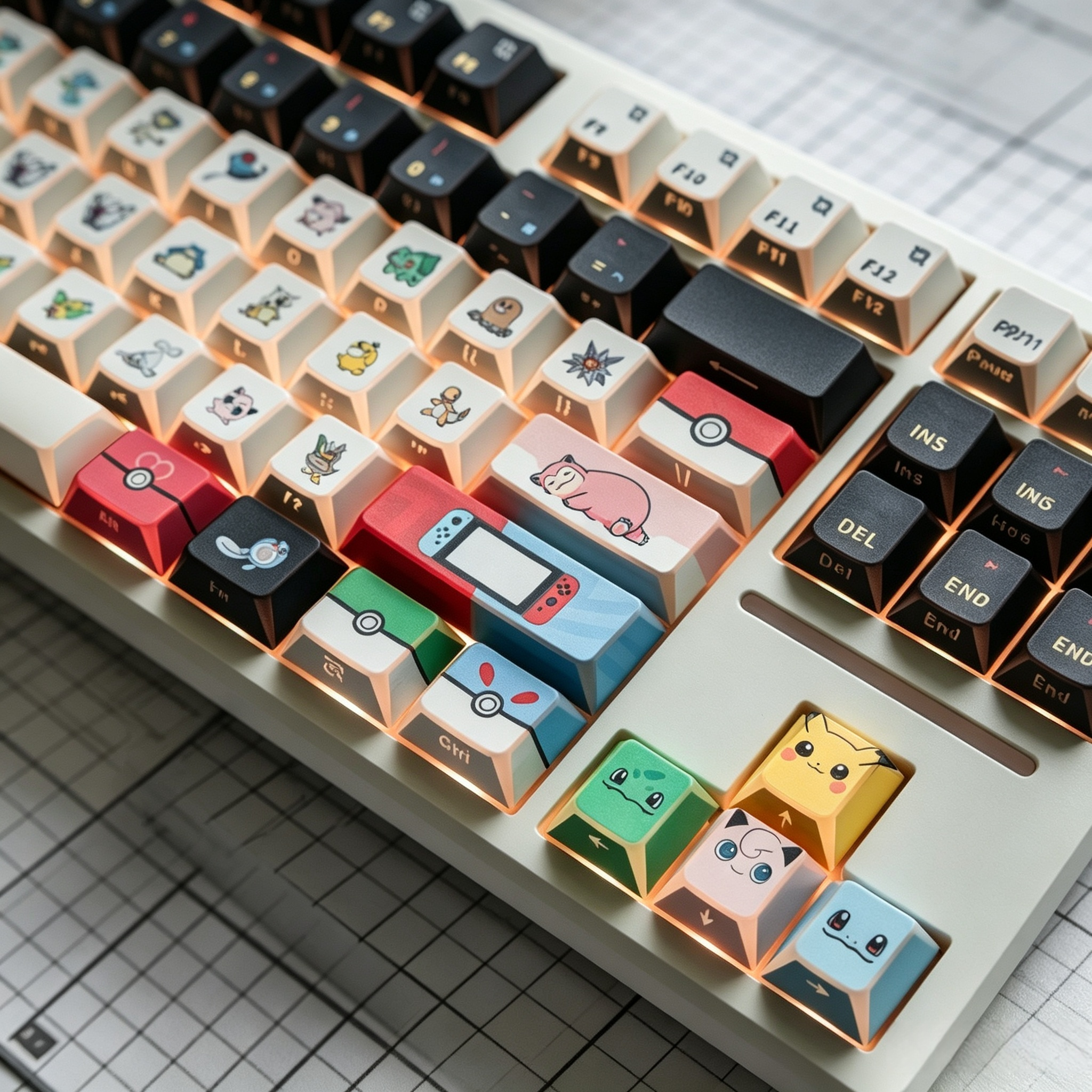 pokemon-classic-pbt-keycap-set-installed-on-mechanical-keyboard-for-gaming-desk-setup-anime-workspace-and-collector-display