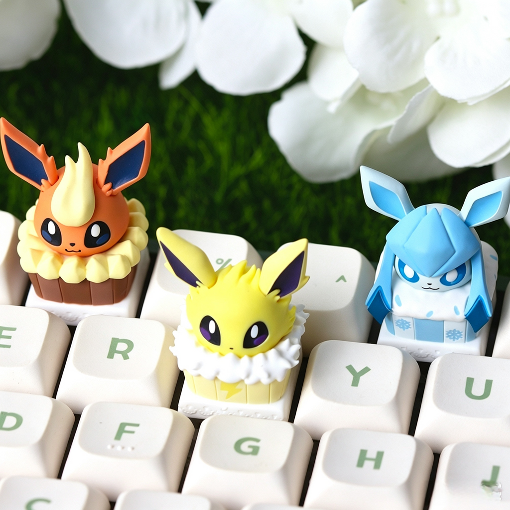 Cute-pokemon-eevee-evolution-artisan-keycap-collection-made-with-layered-epoxy-resin-for-custom-mechanical-keyboard-setups