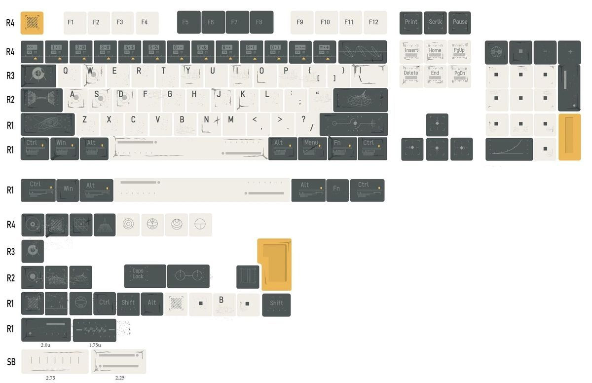 Premium PBT keycaps with five-sided dye sublimation printing, detailed sci-fi graphics, and durable matte texture