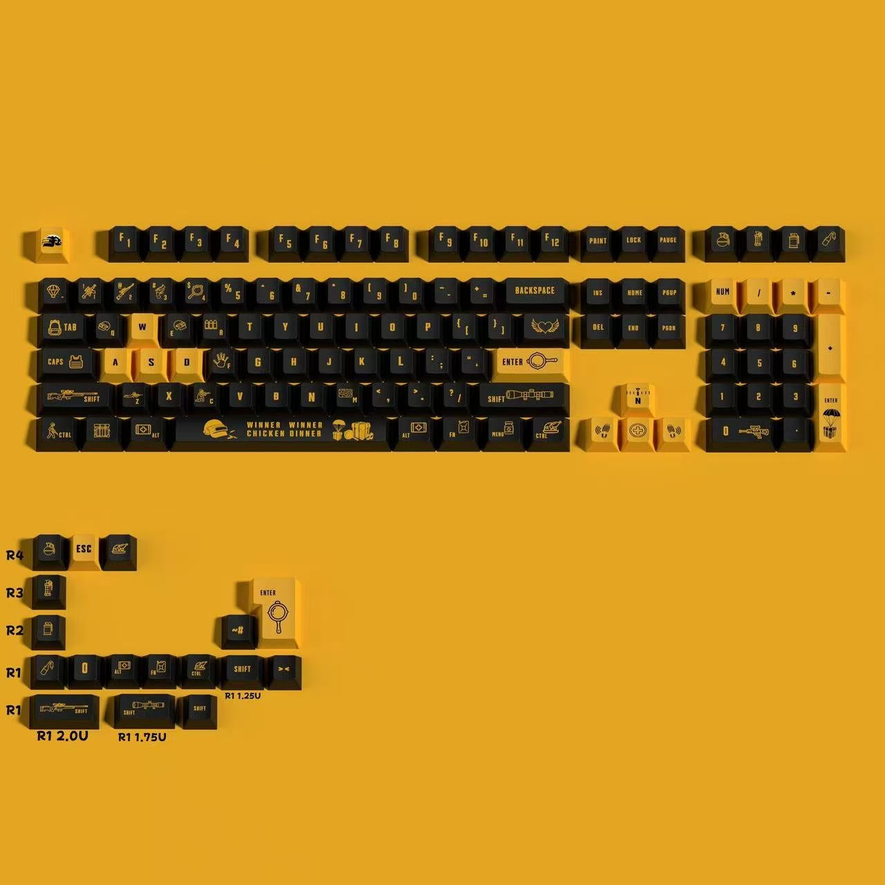 PUBG Keycap Set – Yellow and Black Keycap Design